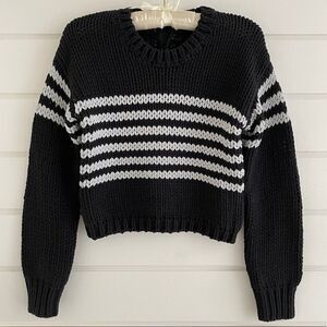RtA Road To Awe Woven Knit Metallic Silver Stripe Rory Cropped Sweater Small NWT
